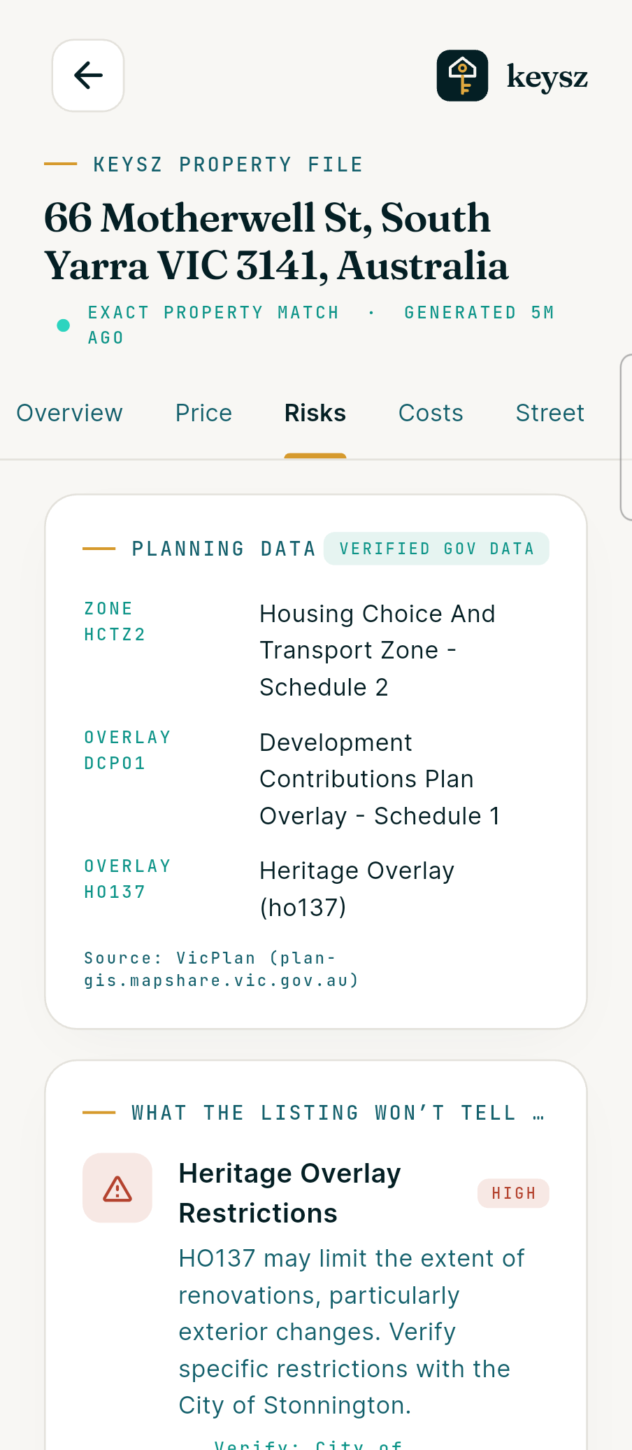 keysz app - Planning, heritage & risk
